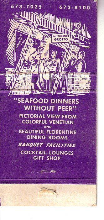 Matchbook Cover ! #9, Fishermen's Grotto, Fishermen's Wharf, San Francisco !