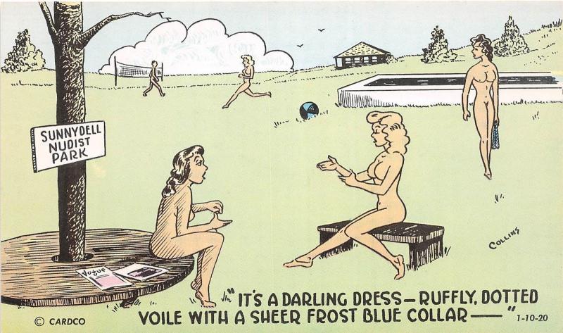 C45/ Nude Comic Nudist Colony Collins Signed  Postcard c1950s  Dress Darling 4