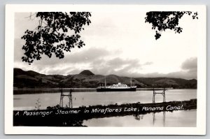 RPPC Panama Canal Passenger Steamer in Miraflores Lake Postcard F28