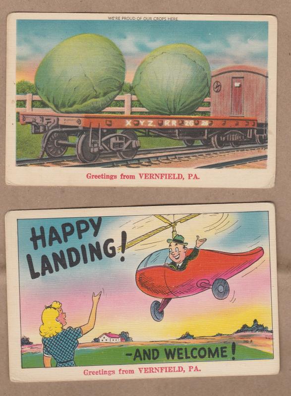 Greetings From Vernfield Pennsylvania Humor Comic Post Cards