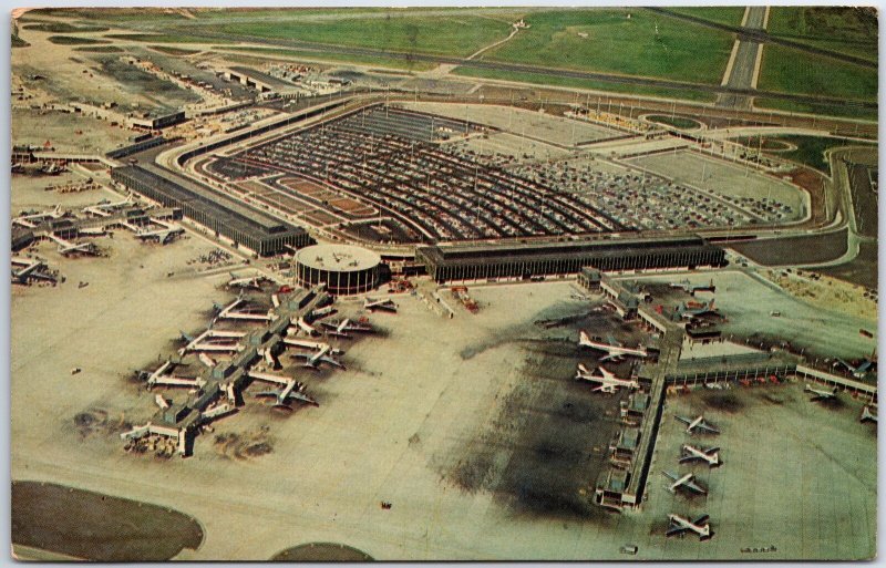VINTAGE POSTCARD AERIAL VIEW OF CHICAGO'S O'HARE INTERNATIONAL AIRPORT