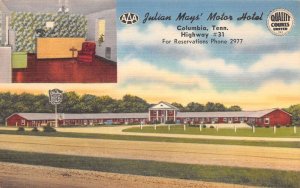 Columbia Tennessee Julian Mays' Motor Hotel, Multi-View Linen Vintage PC U10347