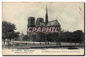 Old Postcard Paris Notre Dame the apse and the Bridge