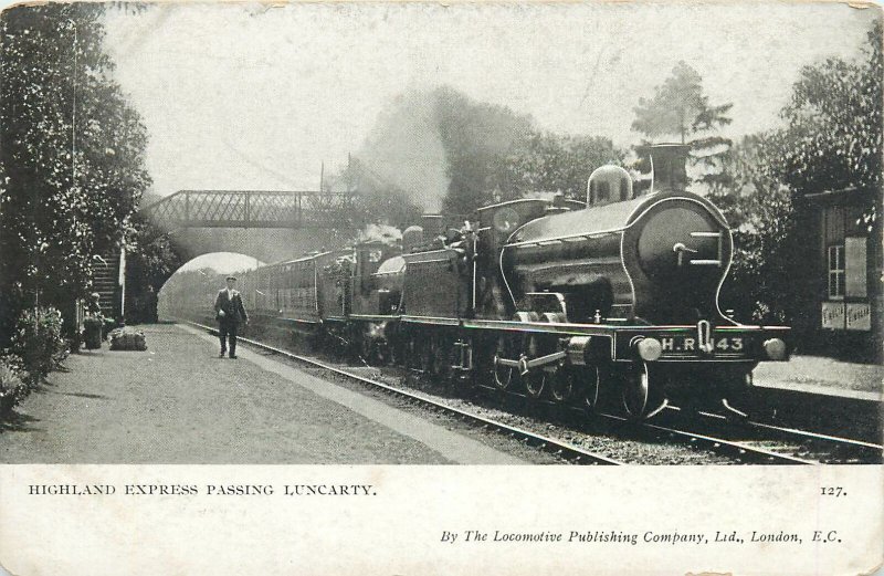 Postcard Transport train railway Highland Express Passing Luncarty