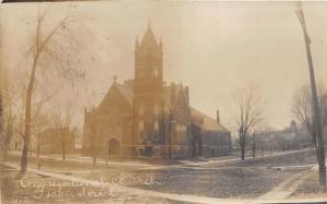 Osage Iowa~Congregational Church~Unpaved Street~Bare Trees~House~1909 RPPC