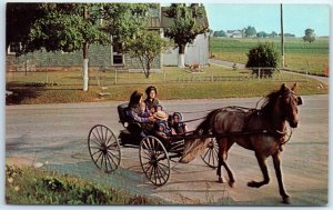 Amish women and children in open buggy - Greetings, From The Amish Country, PA