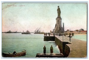 c1905 Port Said Lesseps Monument Boating Egypt Antique Unposted Postcard