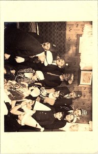 Antique European RPPC Group in Festive Costume Party, c.1910s German