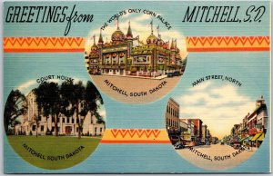 Greetings From Mitchell South Dakota Corn Palace Courthouse Main Street Postcard