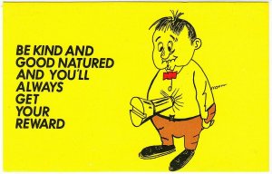 Be Kind and Good Natured Get Your Reward Giant Screw Comic Postcard 1960s