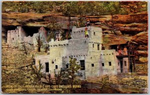 1910 Taos Indian Pueblo and Cufe Dwellers Ruins Cliff Manitou Colorado Postcard