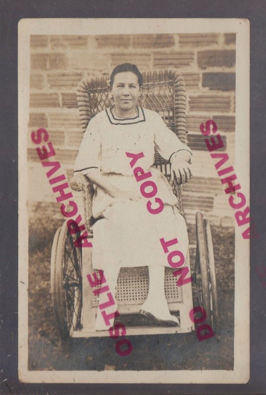 rppc c1910 HANDICAPPED GIRL Posing WHEELCHAIR Young Woman SOCIAL HISTORY