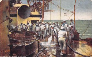 British Navy Sailors Cleaning Up After Coaling Hearts of Oak UK Tuck postcard