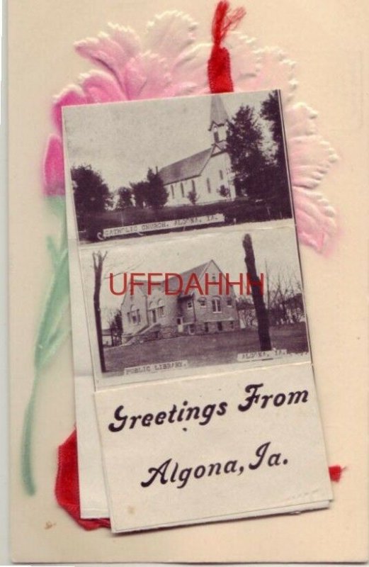 embossed GREETINGS FROM ALGONA, IA ten view fold-out