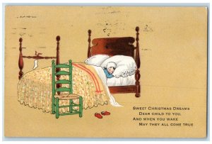 1919 Christmas Little Girl Sleeping Hanging Stocking Elizabeth NJ Postcard