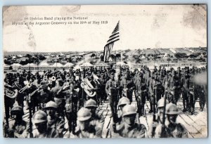 Romagne-sous-Montfaucon France Postcard Band Playing National Hymn 1919 WW1