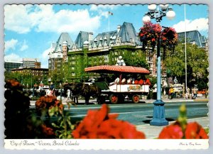 Empress Hotel, Hanging Baskets, Tally-Ho Carriage Tours, Victoria BC Postcard #2