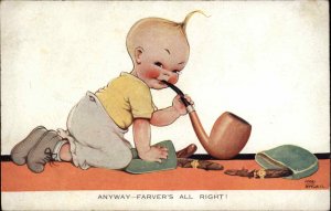 Mabel Lucie Attwell Little Boy Smoking Giant Pipe Cigars Vintage Postcard