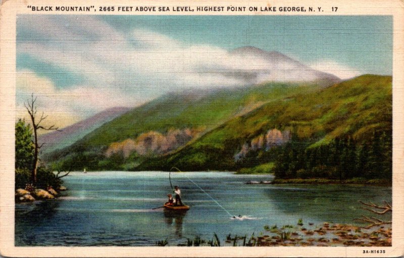 New York Lake George Fishing Scene With Black Mountain In Background Curteich