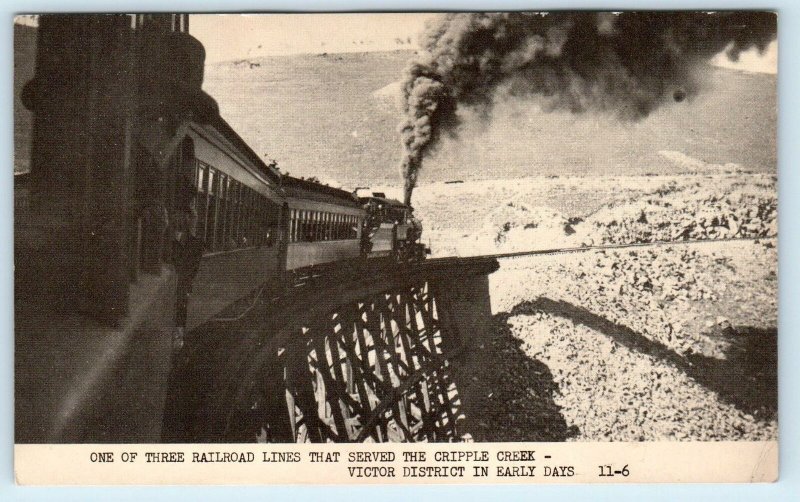 CRIPPLE CREEK, CO Colorado STEAM Passenger RAILROAD TRAIN c1950s   Postcard