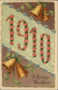 NEW YEAR Bells & Flowers c1910 Embossed PC
