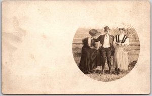 Pretty Ladies and the Guy Love Triangle Happy Faces Fancy Hats Postcard