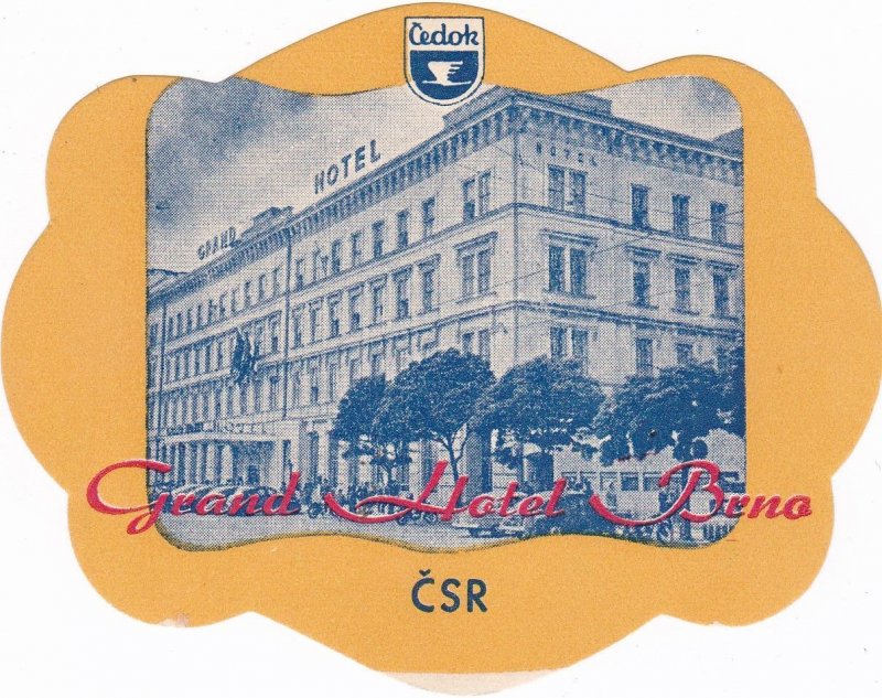 Czechoslovakia Brno Grand Hotel Brno Vintage Lauugage Label sk3681