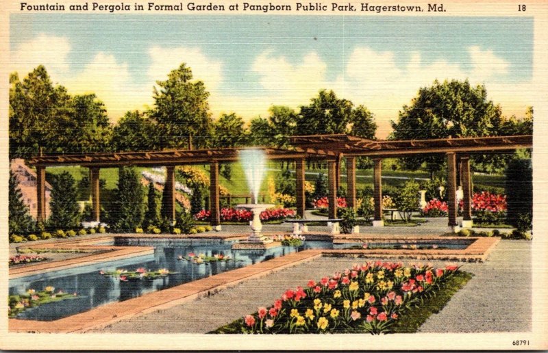 Maryland Hagerstown Pangborn Public Park Fountain and Pergola In Formal Garden