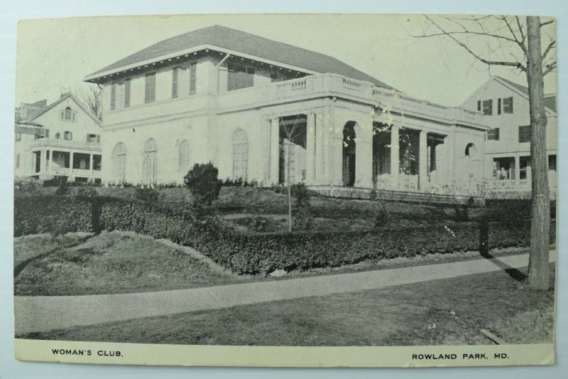 C.1900-1910 Woman's Club Rowland Park, MD Urban Hedges Monochrome Postcard P90 