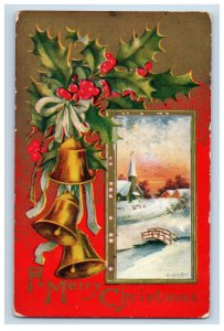 Circa 1910 Christmas Missletoe Bells Vintage Postcard P108E