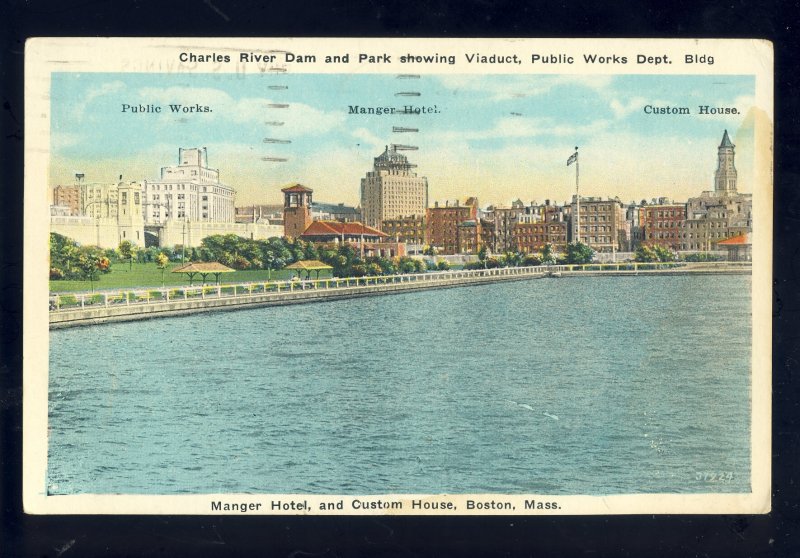 Boston, Massachusetts/MA Postcard,  Charles River Dam,Viaduct,Manger Hotel,1936!