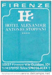 ITALY FIRENZE HOTEL ALEXANDER ANTONIO STOPPANI VINTAGE LUGGAGE LABEL