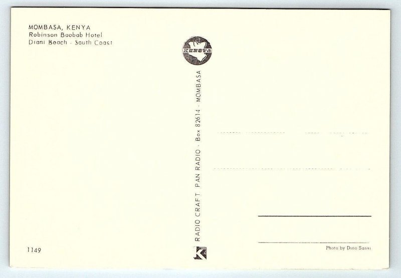 MOMBASA, KENYA ~ Diani Beach ROBINSON BAOBAB HOTEL  4x6 Postcard