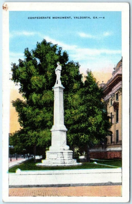 VALDOSTA, Georgia  GA   CONFEDERATE MONUMENT ca 1940s Linen  Postcard