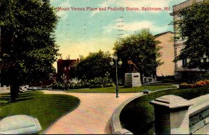 Maryland Baltimore Mt Vernon Place and Peabody Statue 1911