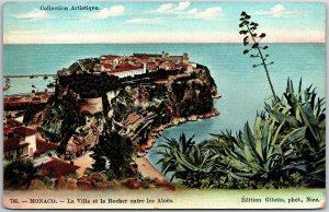 Monaco - La Ville Et Le Rocher Entre Les Aloes Buildings and Castle Postcard