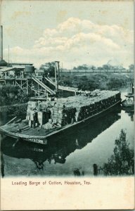 Vtg Carte Postale 1900s Udb Houston Texas Tx Chargement Barge De Coton Neuf Unp