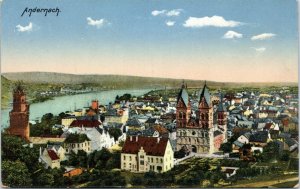 postcard Germany - Andernach - Birds eye view of town and Rhine