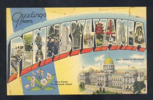 GREETINGS FROM PENNSYLVANIA PA. VINTAGE LARGE LETTER LINEN POSTCARD