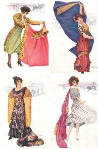 Lot of 4 artist postcards Chanecler Spanish corrida toreador drawn women types