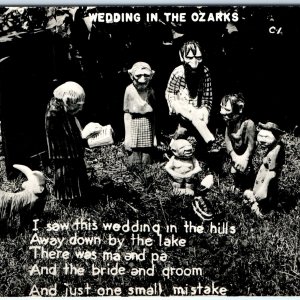 1950 Gnome Wedding in Ozarks RPPC Grass Stone Figures Real Photo Postcard A101