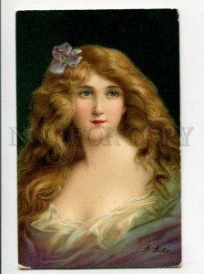 3106916 BELLE Lady in BLUE Long Hair by Angelo ASTI vintage PC