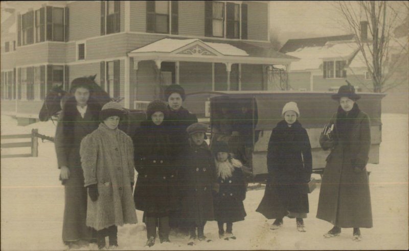 Ludlow VT Children School Bus Sleigh Social History c1910 Real Photo Postcard