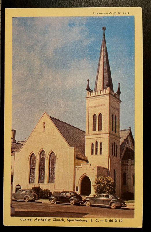 Vintage Postcard 1940's Central Methodist Church, Spartanburg, South Carolina SC