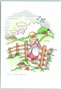 Postcard - Country Girl and Farm Scene Painting By Joan Walsh Anglund