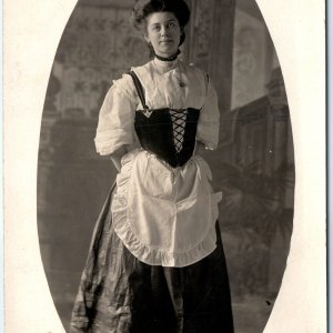 ID'd 1910s Adorable Dutch Woman RPPC Girl Traditional Fashion Photo 8 Ball A128