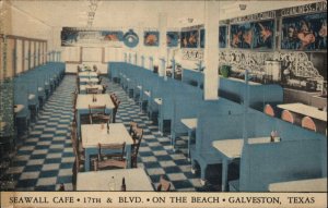 Galveston Texas TX Sea Wall Seawall Caf� Art Deco Linen Postcard