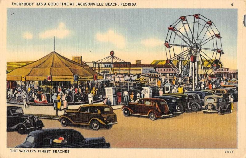 Jacksonville Beach Florida amusement rides ferris wheel antique pc BB3457