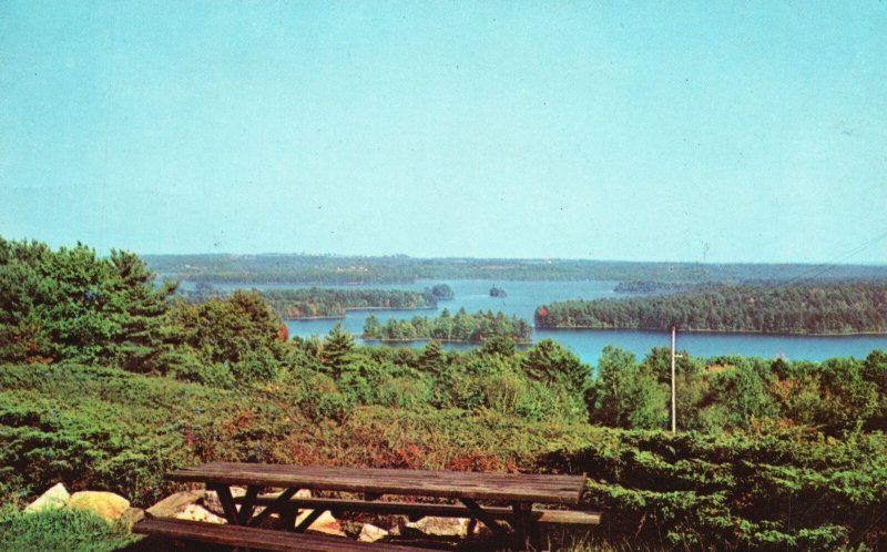 Postcard Panoramic View Bunker Hill Newcastle Region Damariscotta Lake Maine ME