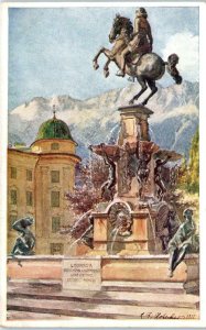 INNSBRUCK, AUSTRIA   Artist Signed View~LEOPOLD'S FOUNTAIN  1911  Postcard